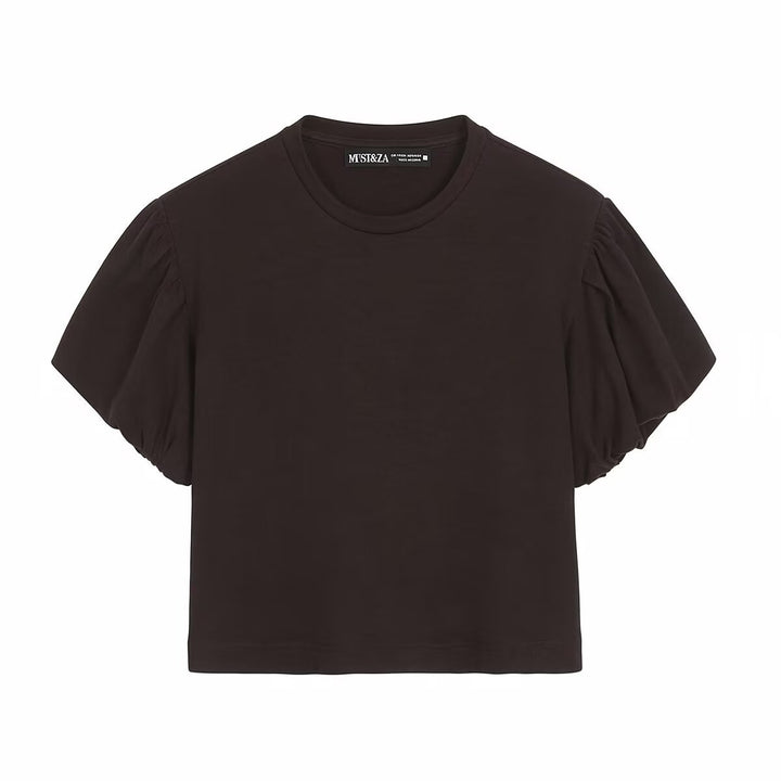 Dame moderigtigt crop-top med voluminøse puffærmer Skovae