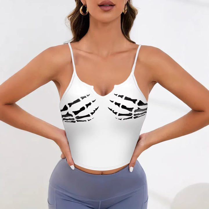 Damer sporty crop-top med kreativt skeletdesign Skovae