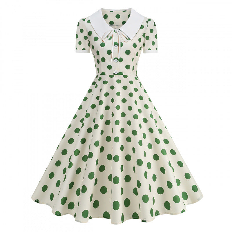 Dame Retro Maxikjole med Krave og Dots Skovae