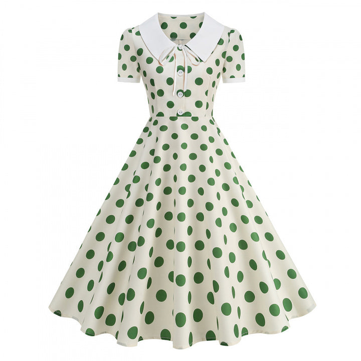 Dame Retro Maxikjole med Krave og Dots Skovae