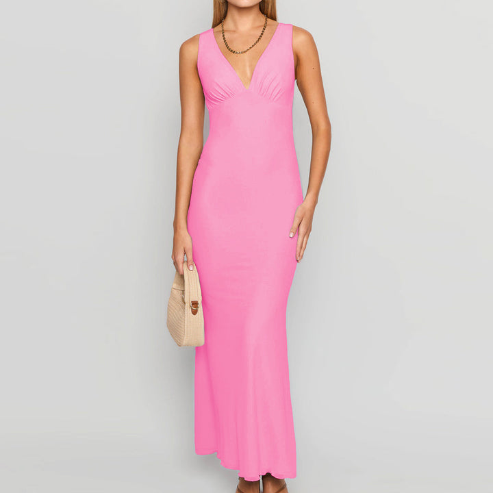 Dame elegant Maxi kjole med dyb V-hals og figursyet snit Stilla