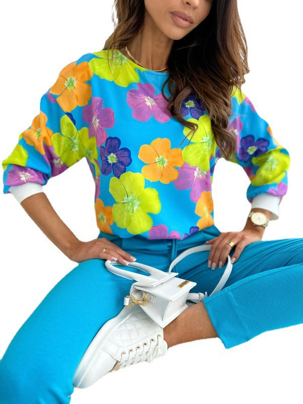 Dame sweatshirt med farverigt blomster mønster Stilla