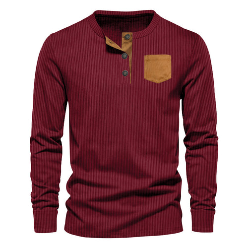 Herrer Langærmet Henley Skjorte med struktureret Design og praktisk Brystlomme Stilla
