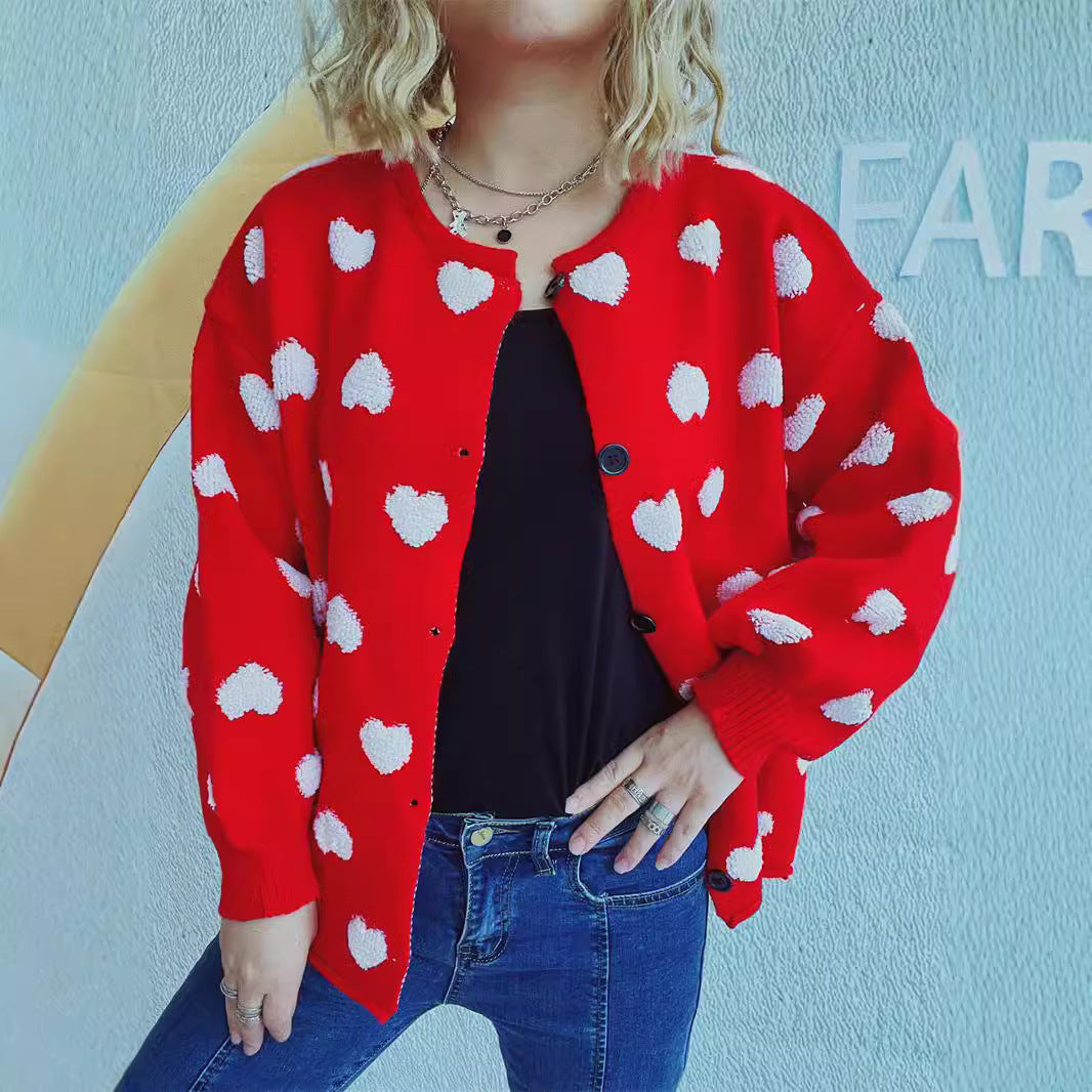 Kvindernes cardigan med hjerte-motiv og knapdetaljer Stilla