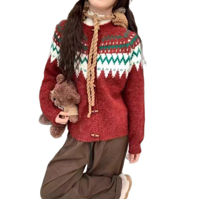 Dame Cozy Knit Sweater med Traditionelt Norsk Mønster og Hue Stilla