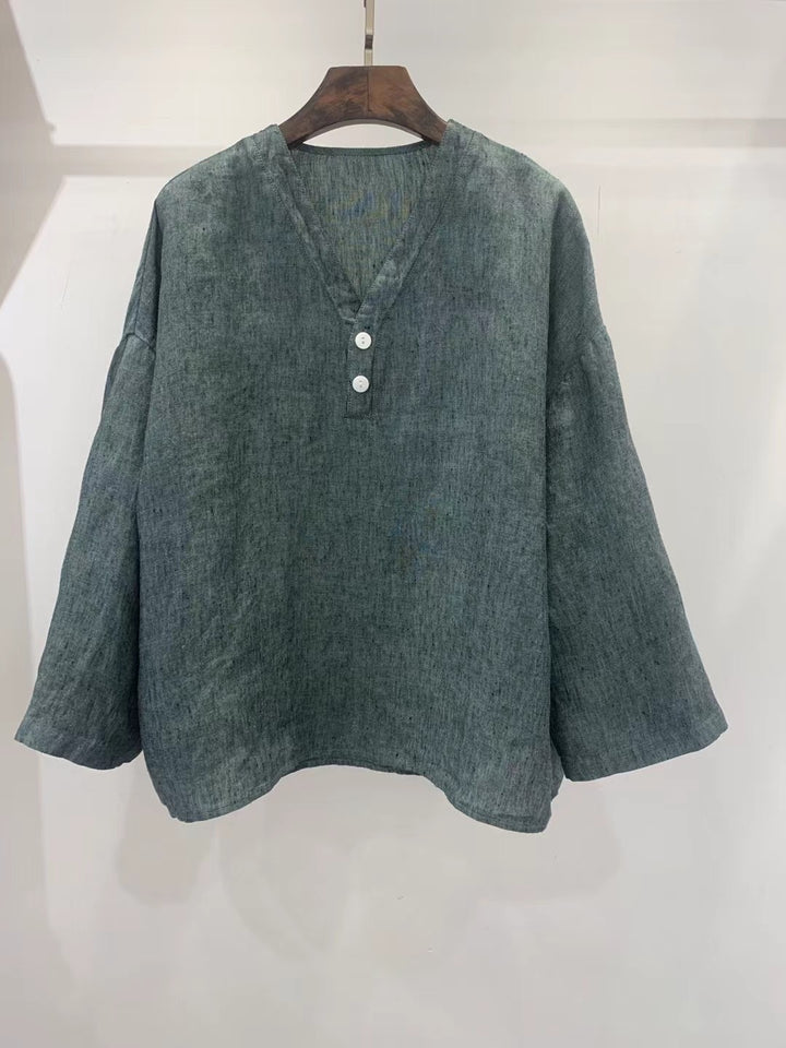 Femme Casual V-Udskæring Linned Top Stilla