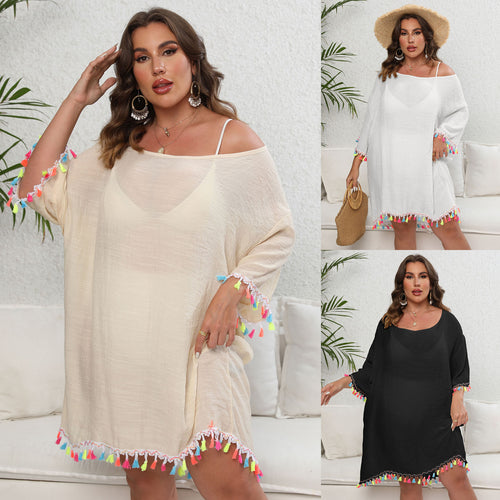 Kvinder Alsidigt Off-Shoulder Strandkjole med livlige frynseafbrydelse Stilla