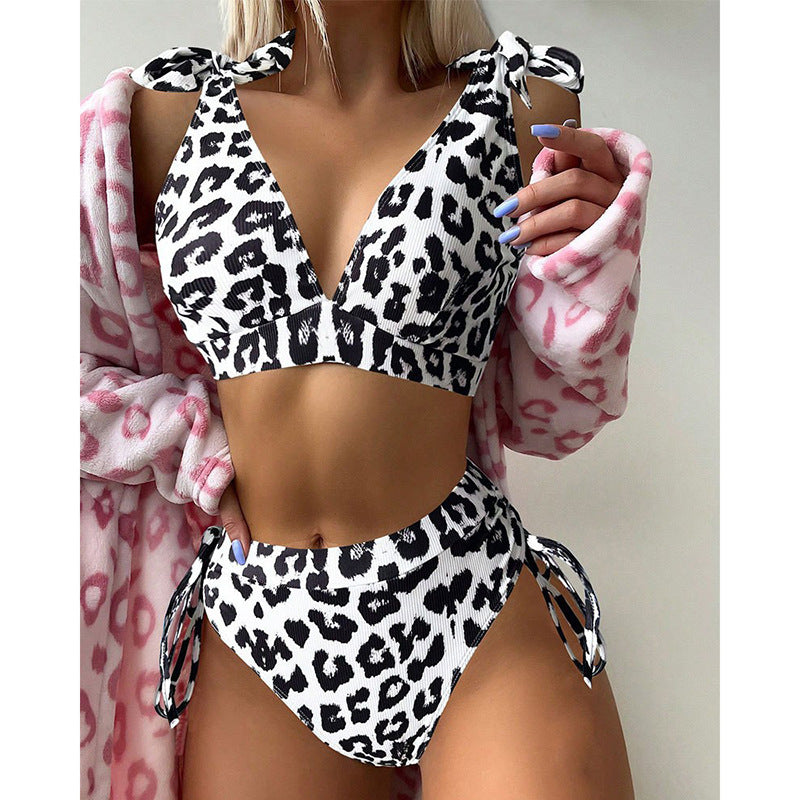 Dame Højskåret Leopardmønster Bikini-Sæt Stilla