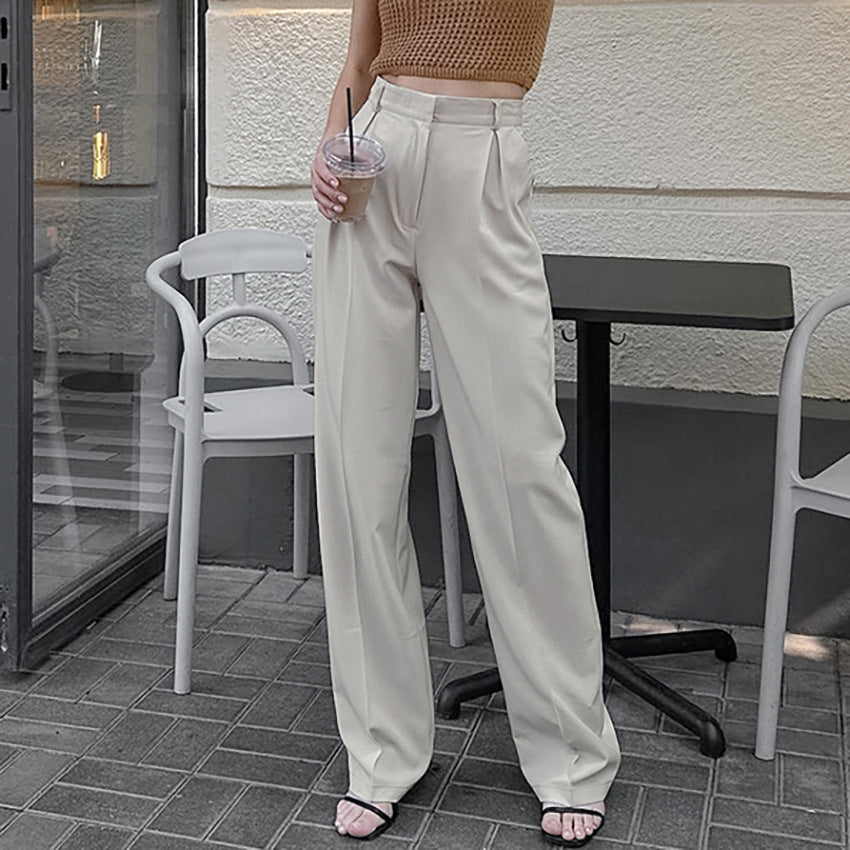 Dame bred High-Waist-bukser med elegant presselinje og komfortabel pasform Stilla