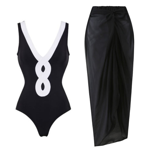 Damer elegant V-udskæring bikini med stilfuld omslagsskørt Skovae
