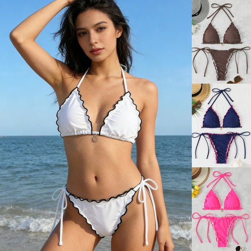 Dame triangel bikini sæt med legende flæsedetalje Skovae
