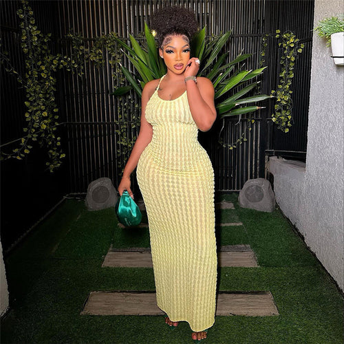 Dame Langærmet Kjole i transparent striklook med spaghetti-stropper Stilla