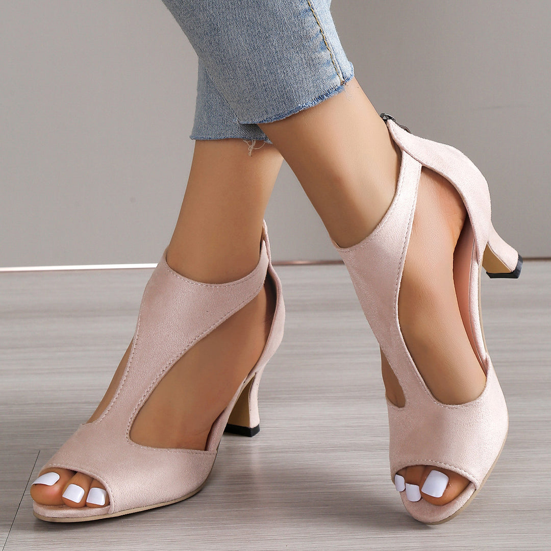 Dame Peep-Toe Pumps med elegant ankelrem og komfortabel blokhæll
