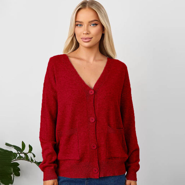 Kvinder's casual strikket cardigan med V-hals og praktiske lommer Stilla