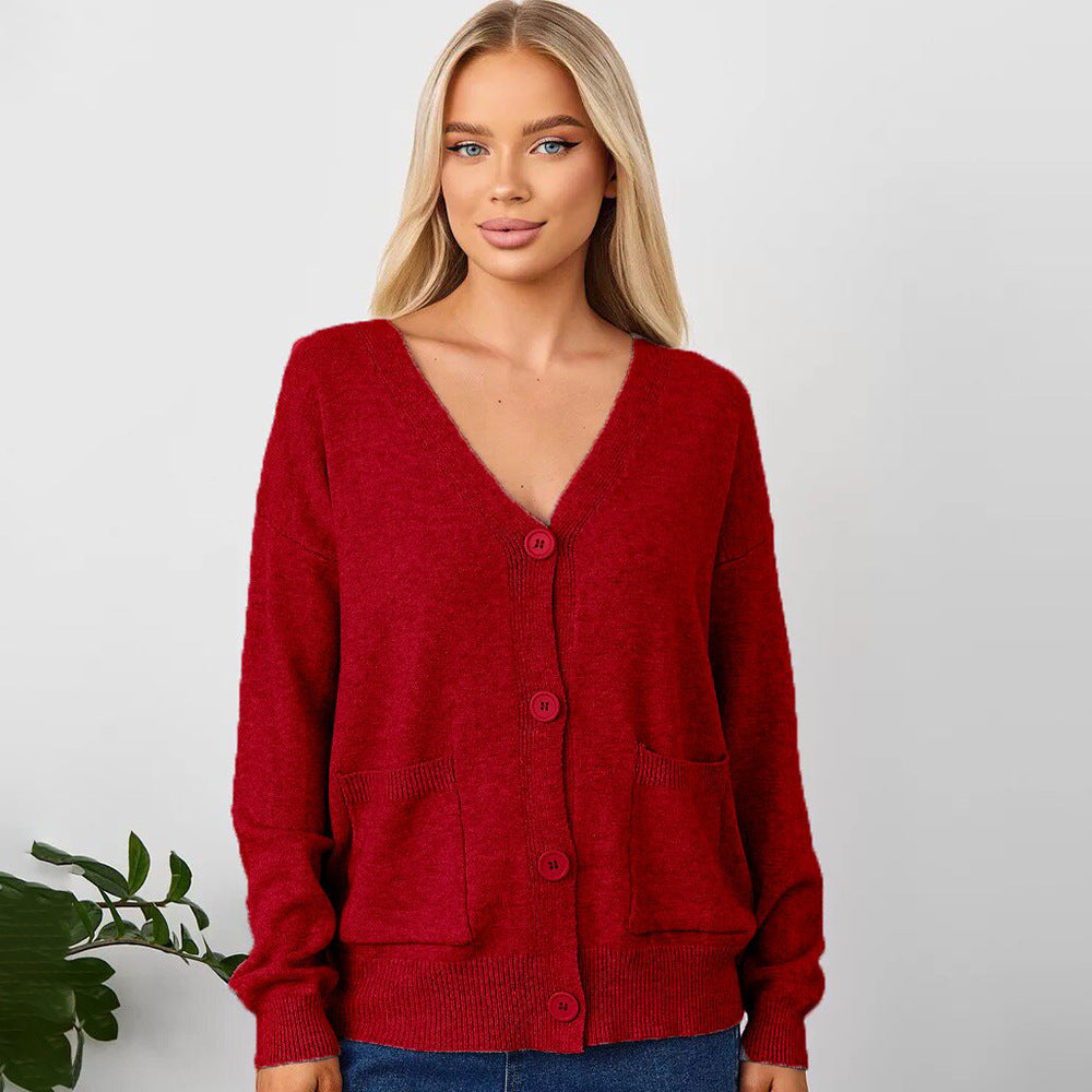 Kvinders chunky strik cardigan med dyb V-hals og praktiske lommer Stilla