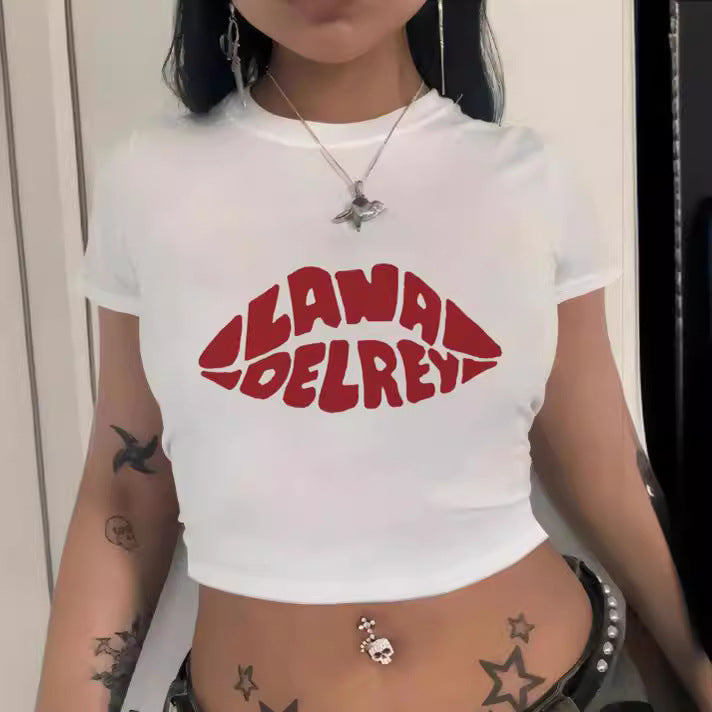 Dame Crop-T-Shirt med iøjnefaldende statement-print Skovae