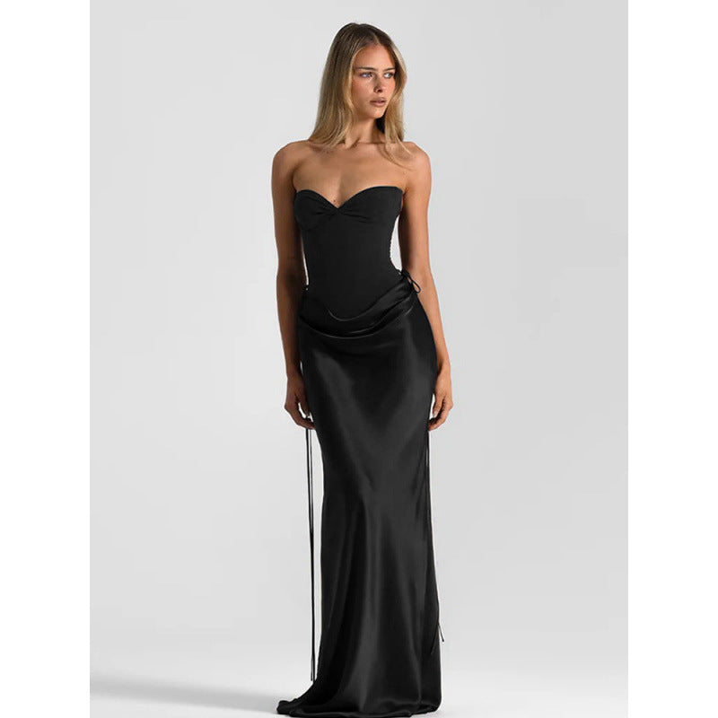 Damen Elegantes Trägerloses Maxikleid mit raffiniertem Drapierungsdesign und schmalem Schnitt Skovae