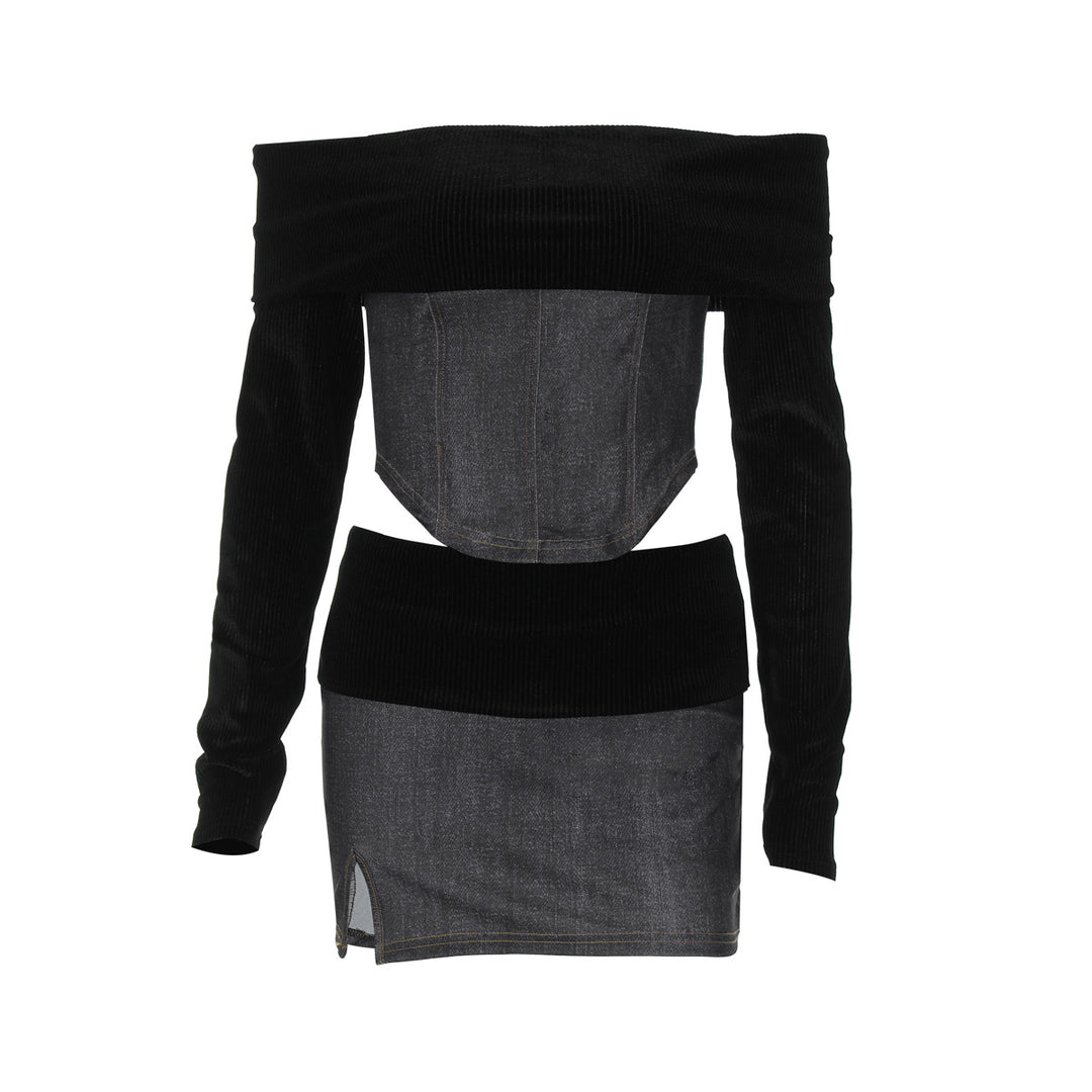 Dame Off-Shoulder Jeanskjole med figursyet design og raffinerede detaljer Stilla