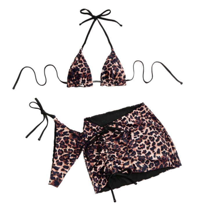 Dame Triangle Bikini Sæt med rynkefri detaljer og omslagskørt Skovae