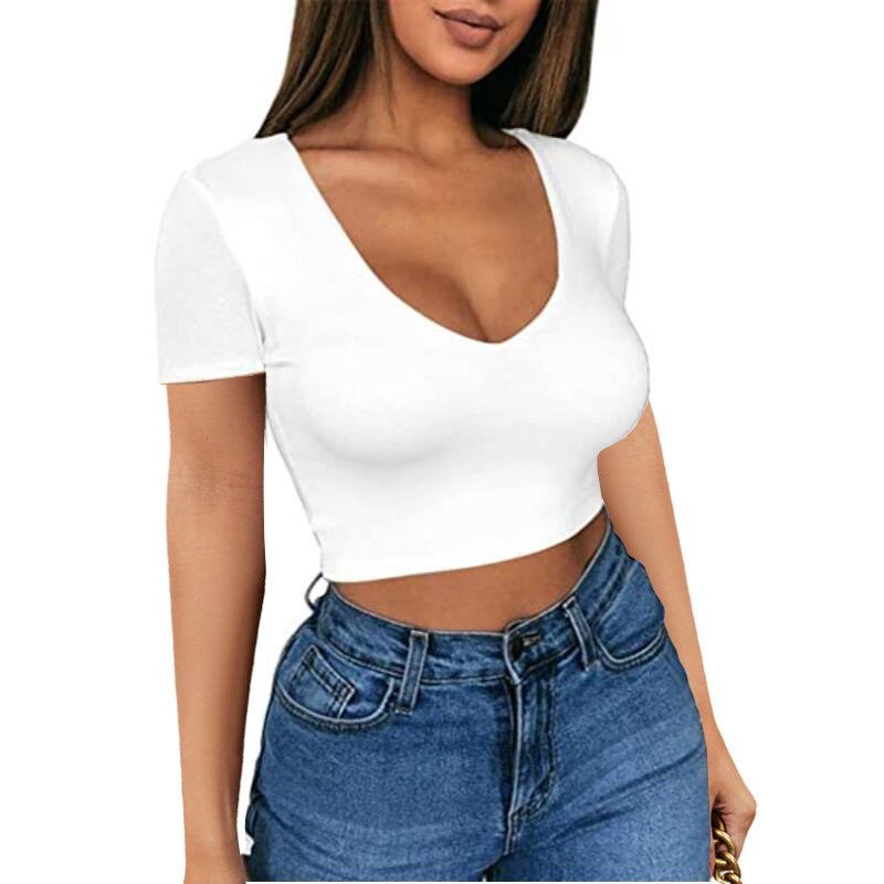 Dame Crop-Top med V-udskæring og tætsiddende pasform Stilla