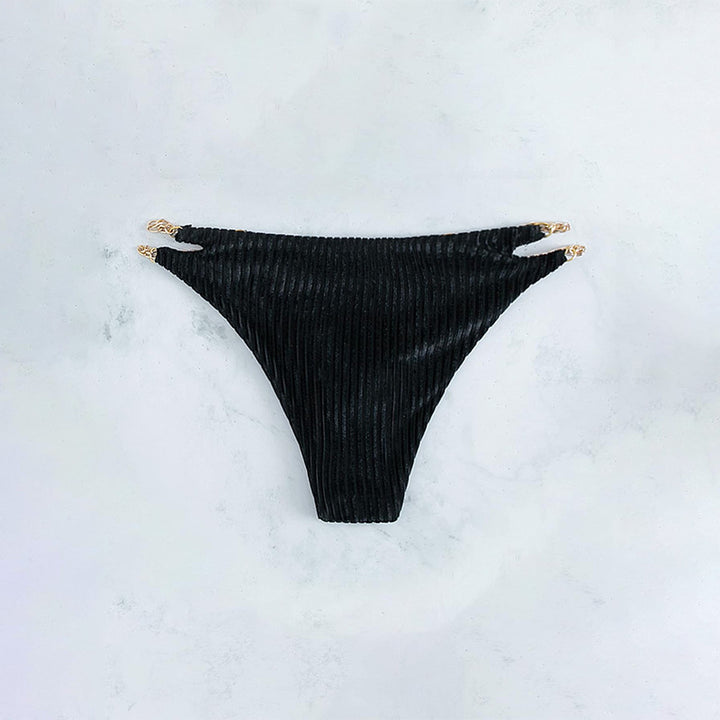 Dame Rib-Højtskaftet-Bikiniunderdele med Kædedetaljer Stilla