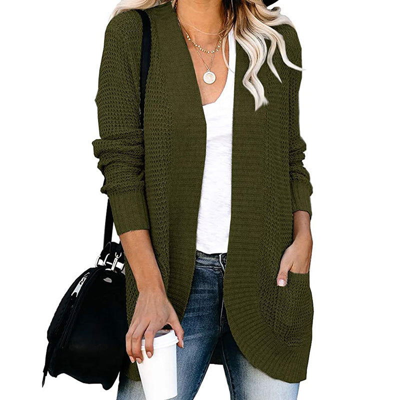 Dame casual strikcardigan med lommer og åben front Stilla