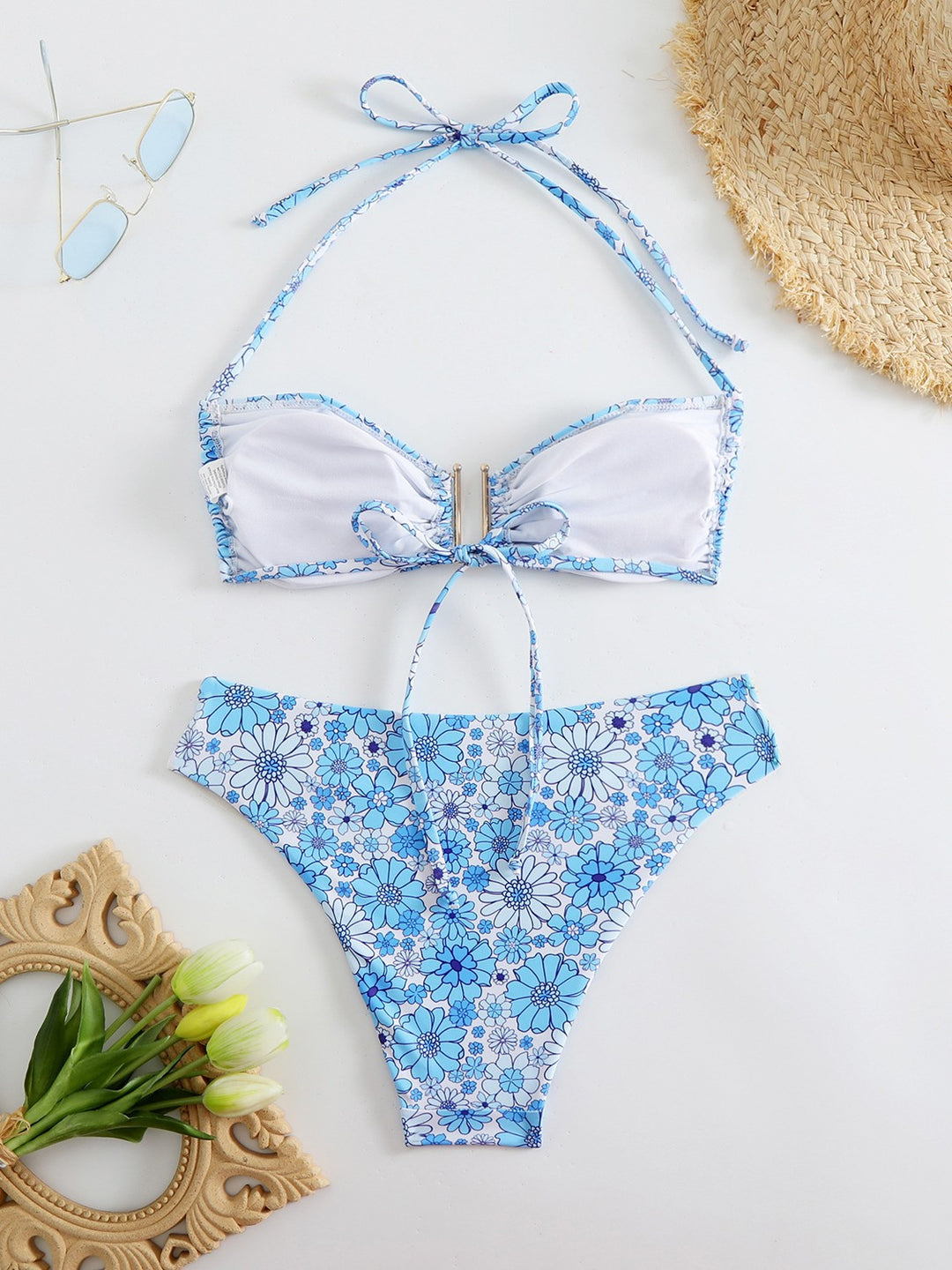 Dame Floralprint Bandeau Bikini-Sæt Stilla 1750838556