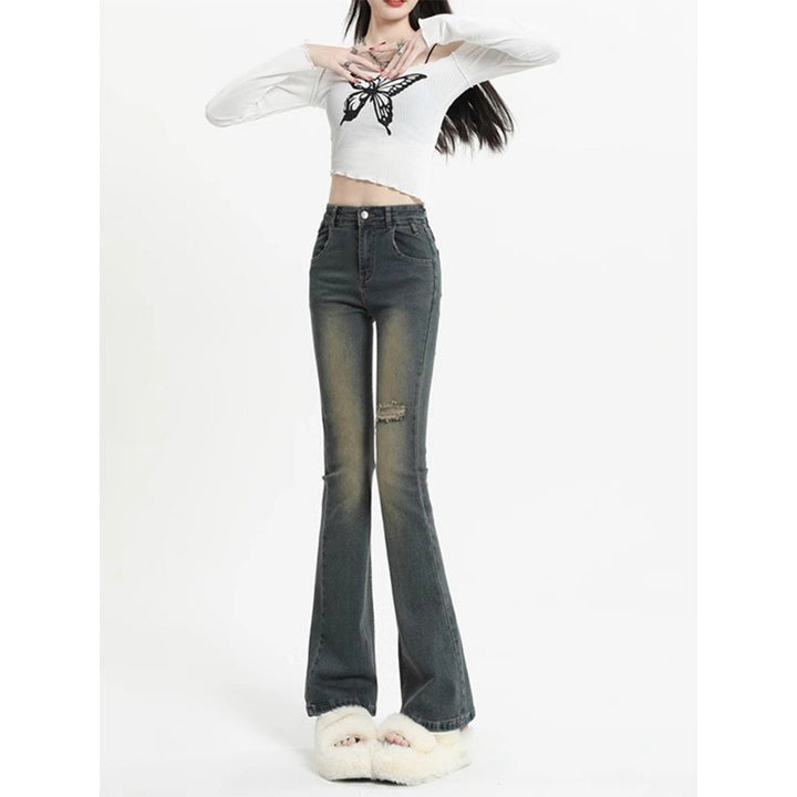 Dame Flared Jeans med moderigtig Destroyed-effekt Stilla