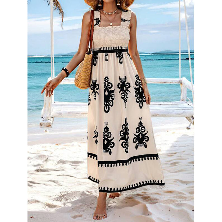 Dame maxikjole med off-shoulder design og folkestil mønstre Stilla