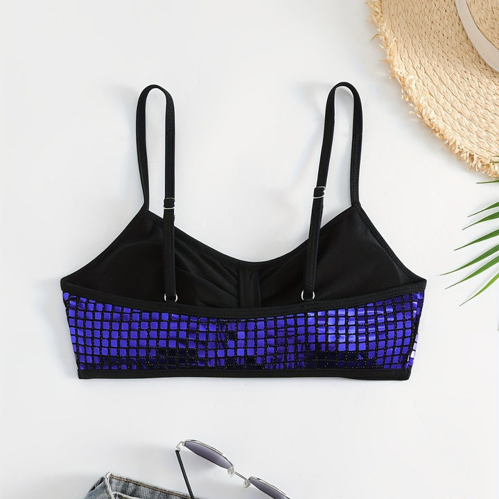 Dame Crop-Bikini-Top med glitrende netdesign Skovae