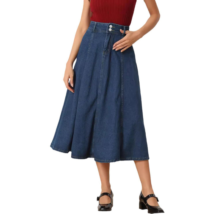 Dame maxikjole i klassisk denim-stil med høj talje og vidde svajende snit Stilla