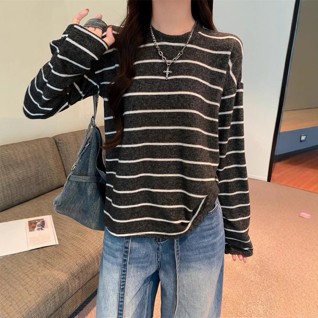 Kvinders afslappede langærmet skjorte med fashionable stribet look Stilla