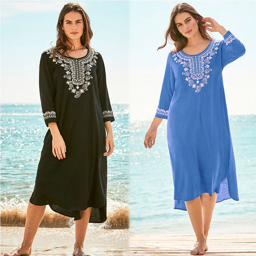 Dame Strandkåbe med elegant broderet bånd Stilla
