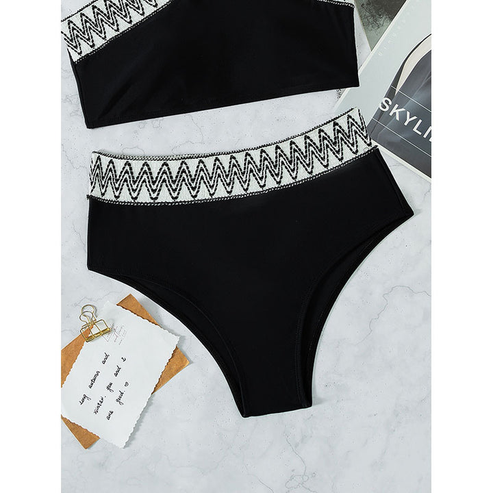 Dame højtaljet bikini-sæt med elegant krydsbånd-design Skovae