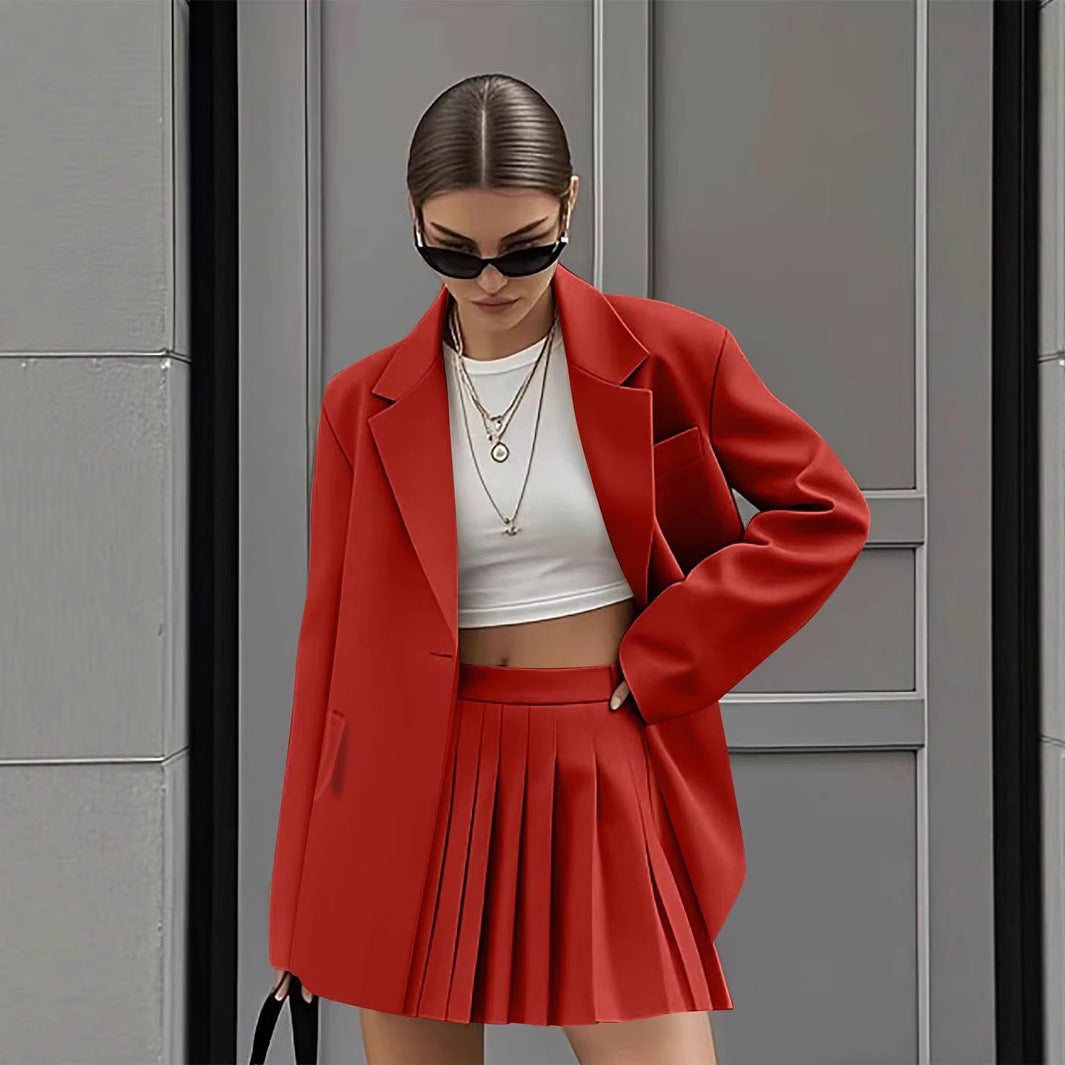 Dame Oversized Blazer med plisseret Nederdel Stilla