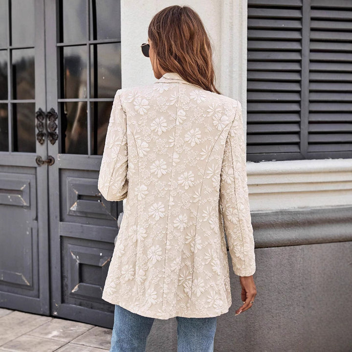 Dame nan floral broderet lang blazer med reverskrave og enkeltknap lukning Skovae