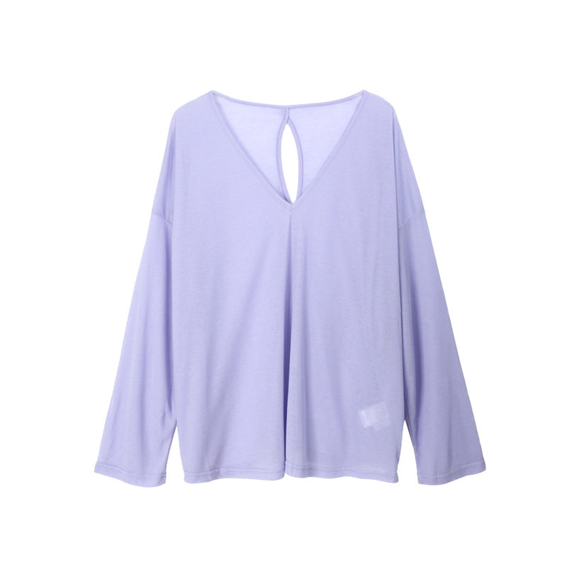 Damer afslappet longsleeve T-shirt med dyb V-hals og bred pasform Stilla