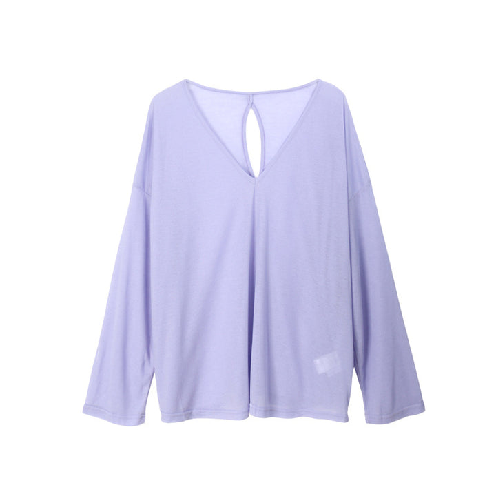 Damer afslappet longsleeve T-shirt med dyb V-hals og bred pasform Stilla