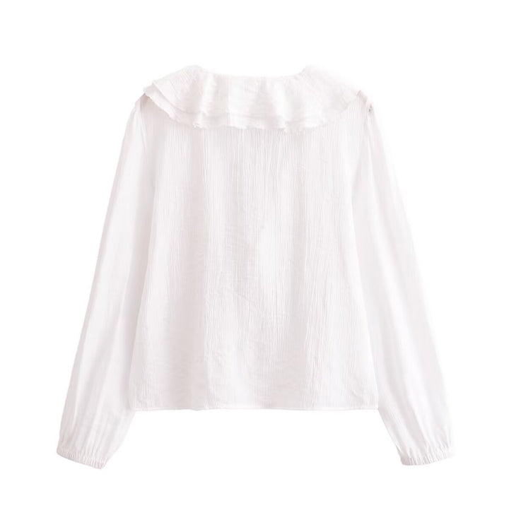 Damebluse med volangkrave og rynker Stilla
