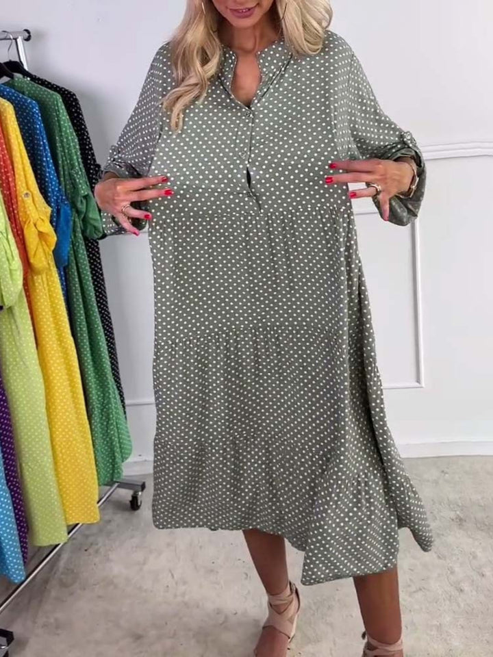 Dame Maxi-Kjole med elegant prikmønster og flatterende snit Stilla