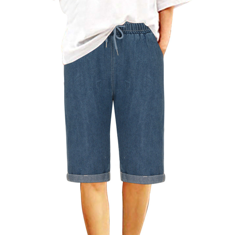 Dame Denim-Shorts med elastisk talje og afslappet pasform Skovae