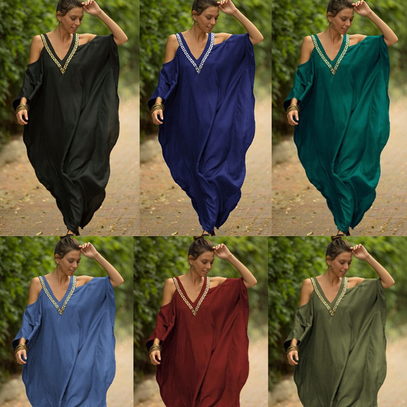 Dame Kaftan med dyb V-udskæring og elegante smykker detaljer Stilla