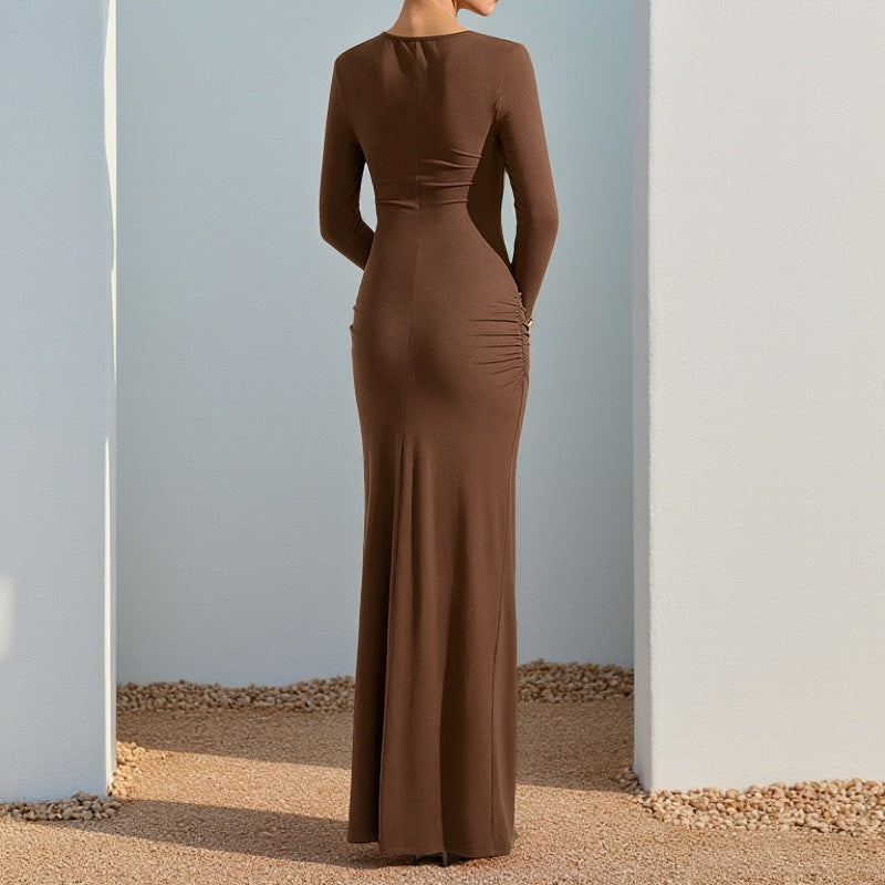 Damer Elegant Maxi Kjole med Sofistikeret Udsnit Design og Skræddersyet Silhuet