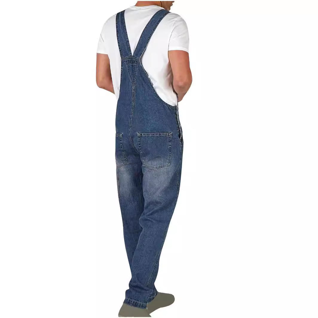 Herrer denim-overalls i afslappet snit med justerbare stropper Skovae