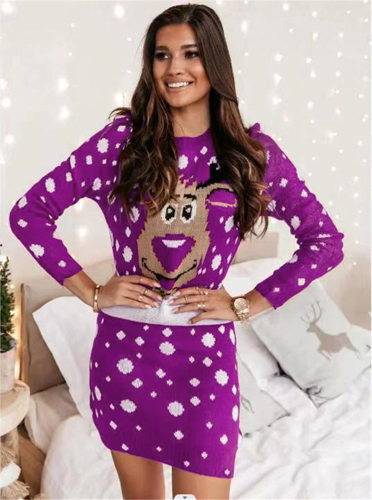 Dame sweaterkjole med sjovt rensdyrmotiv fra Stilla