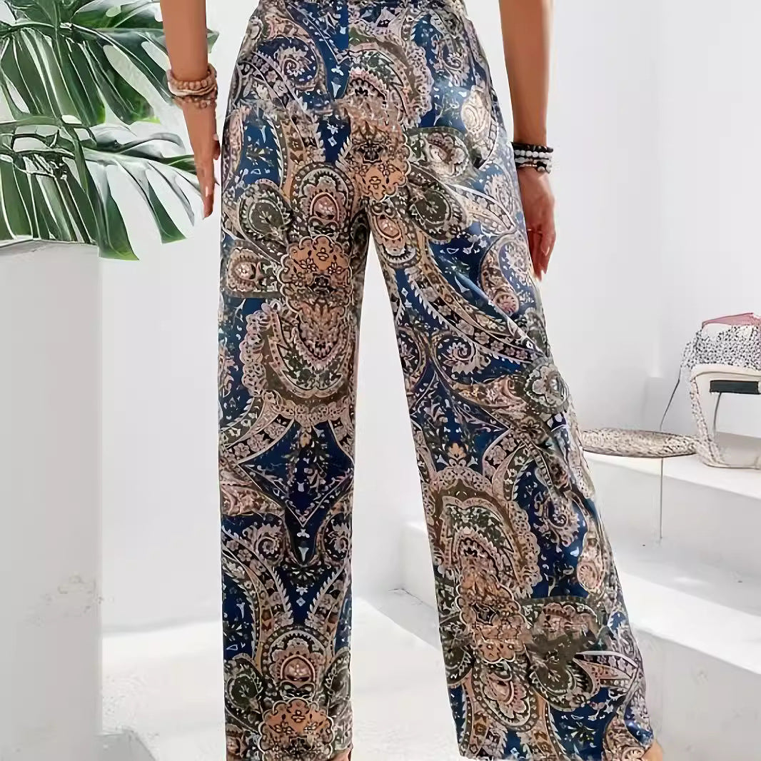 Dame Bred Palazzo-Bukser i flydende materiale med moderne Paisley-mønster Stilla