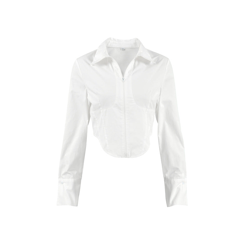 Dame Zip-Up Bluse med tætsiddende snit og asymmetrisk design Stilla