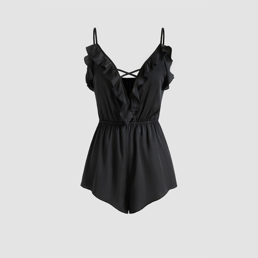 Kvinders jumpsuit med flæse og dyb V-hals Stilla