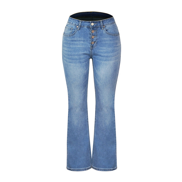 Dame Bootcut Jeans med høj talje og moderne knapdetaljer Stilla