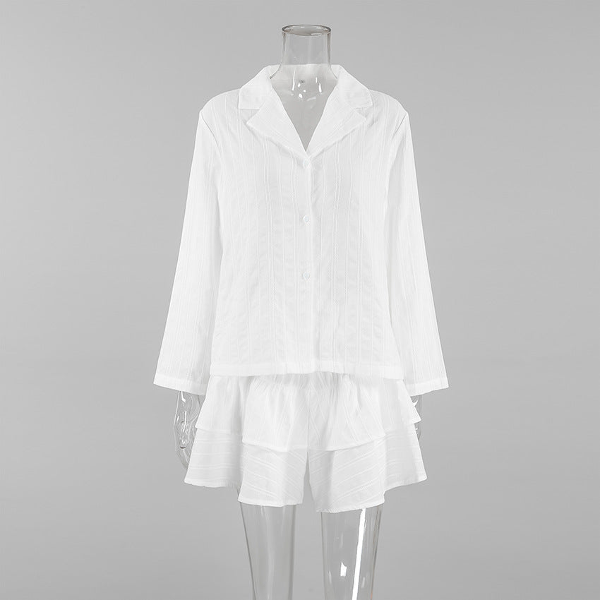 Dame bluse- og nederdelkombination i stribet design Stilla